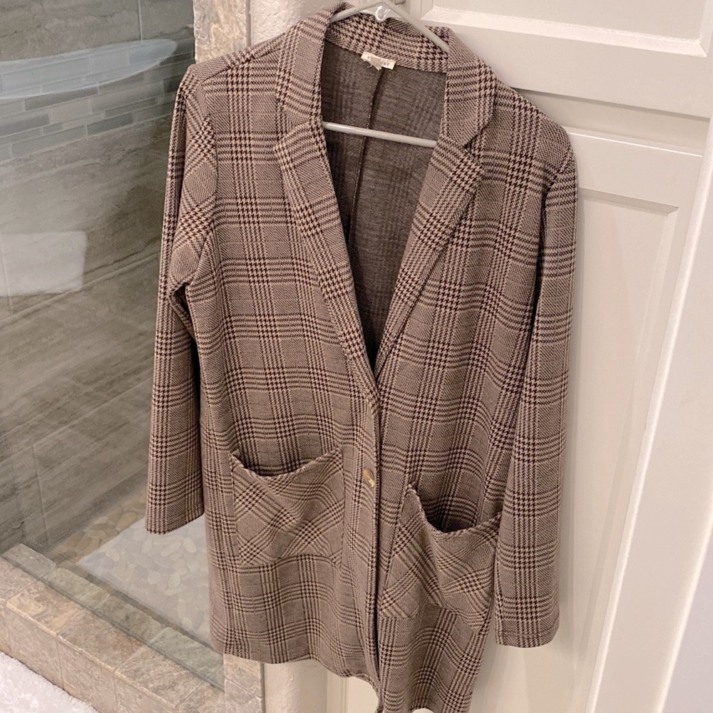 EUC En Crème Long Blazer brown/tan pattern